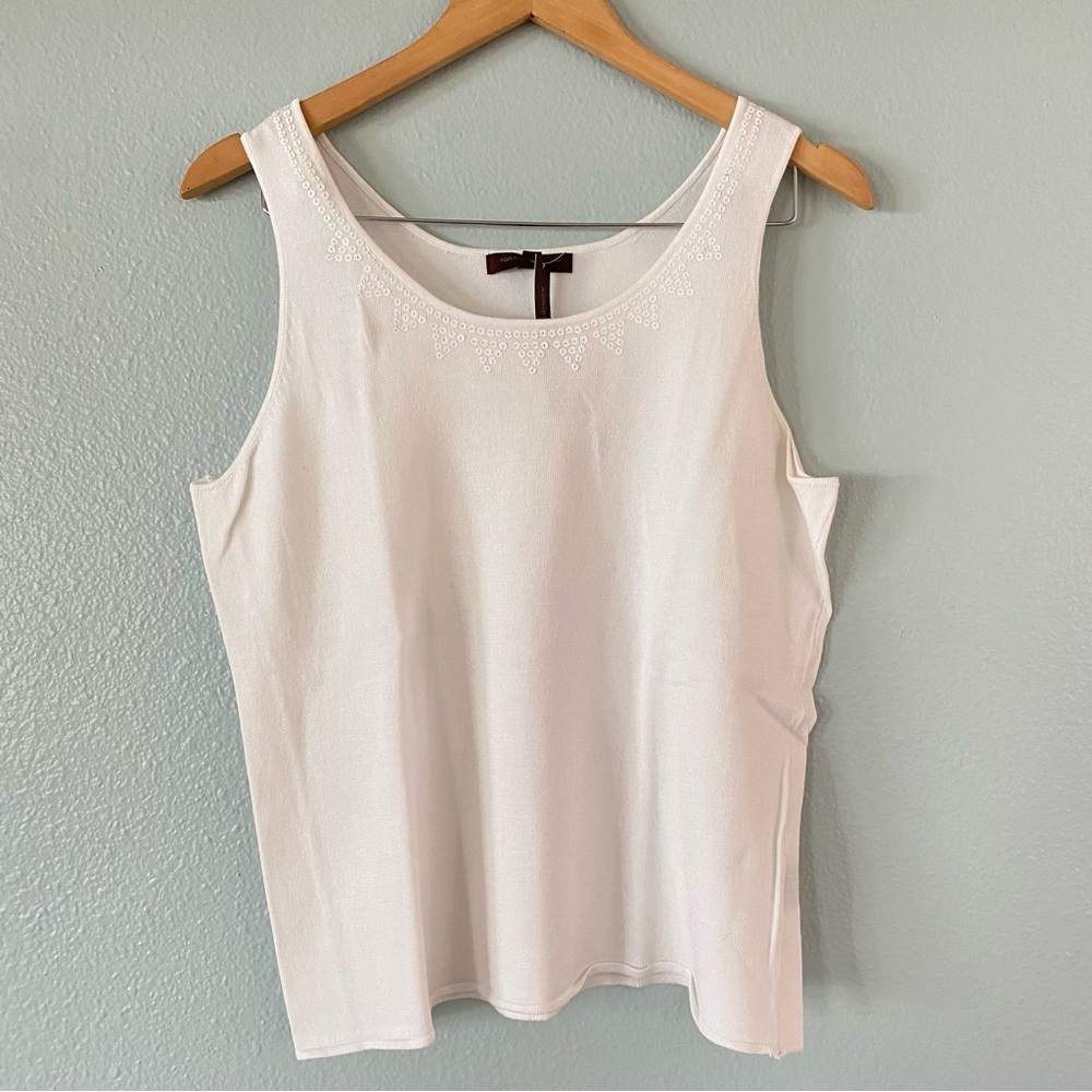 NWT Adrienne Vittadini Studio Womens White Rayon Sequin Scoop Tank Top Size XL